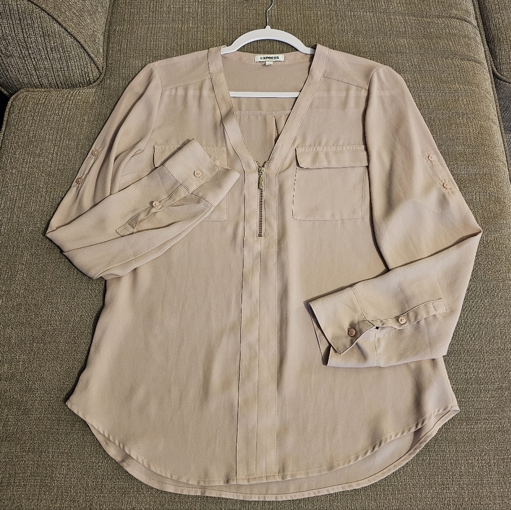 Express Blush Pink Casual Office Button Career Sheer Top Size Small